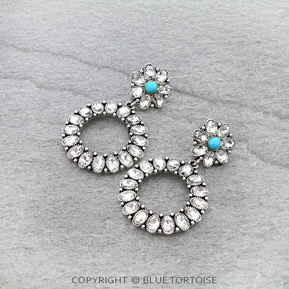 Western Round Concho Stone Stud Earrings