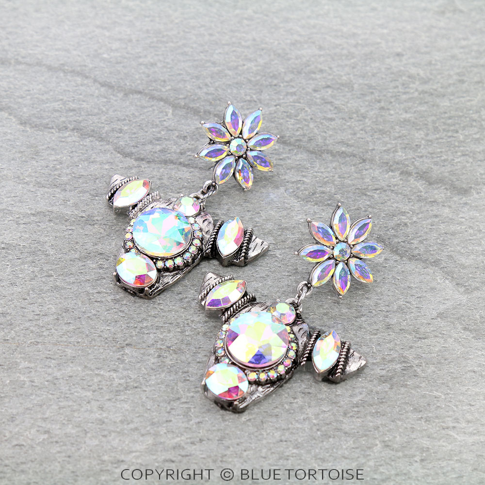Western Cow Head Stone Stud Earrings