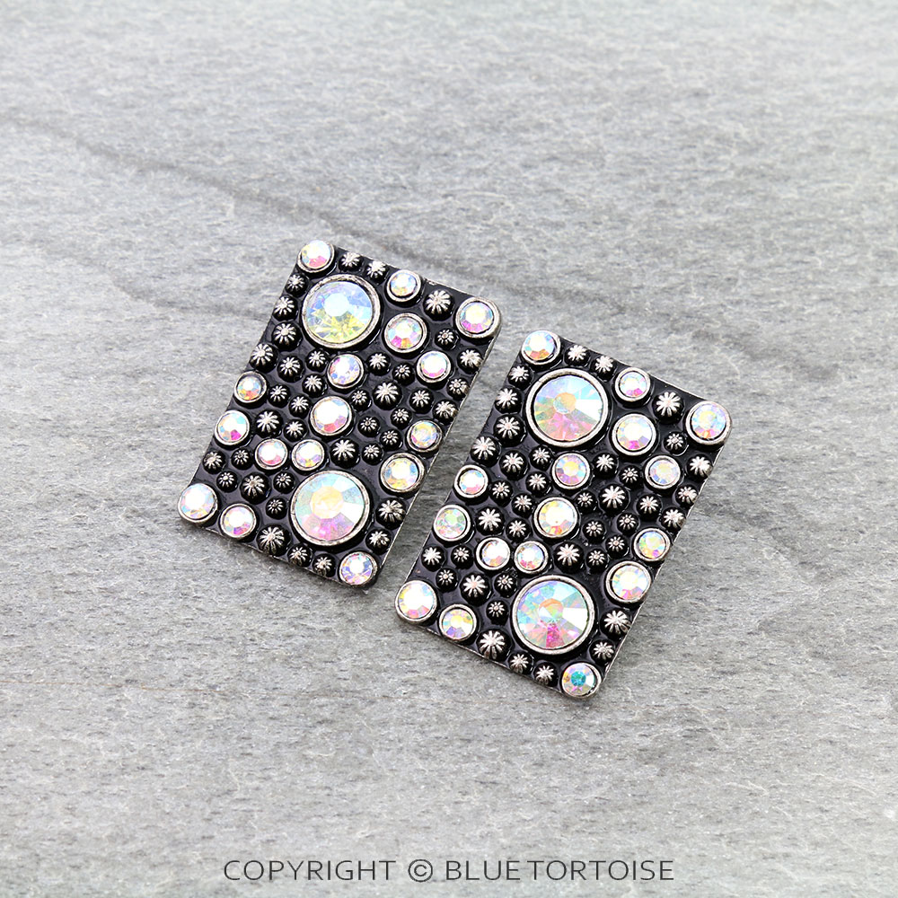Western Rectangle Stone Stud Earrings