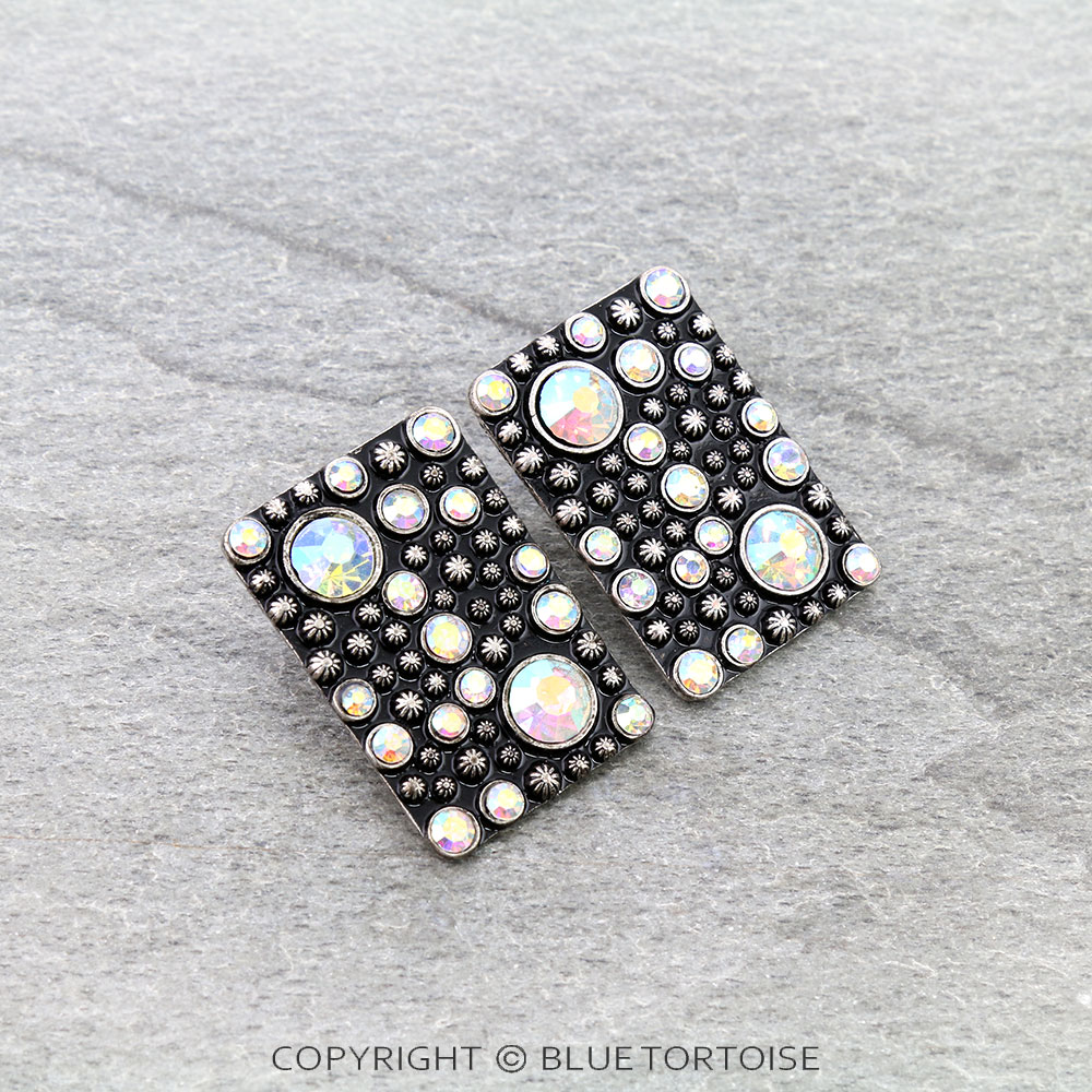 Western Rectangle Stone Stud Earrings - Image 3