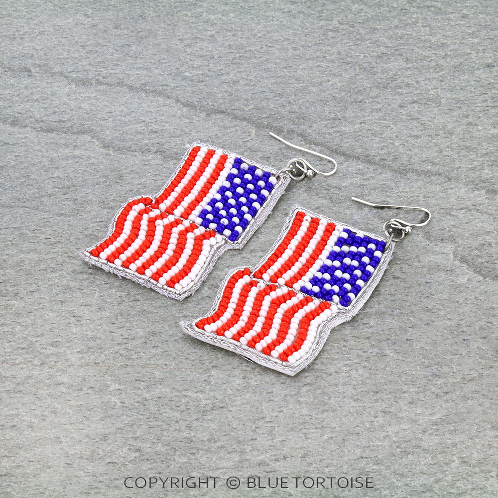 Patriotic U.S. Flag Seed Bead Dangle Earrings