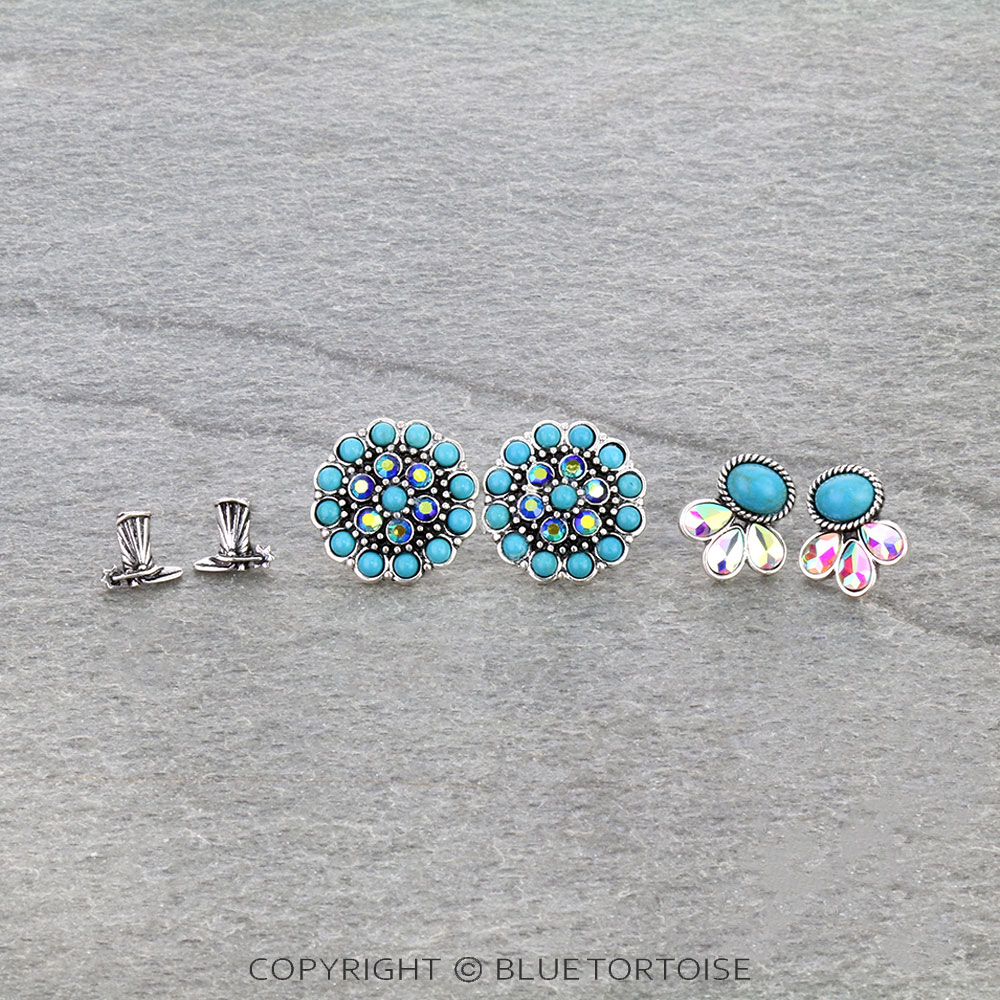 3 Pair Western Design Earring Set