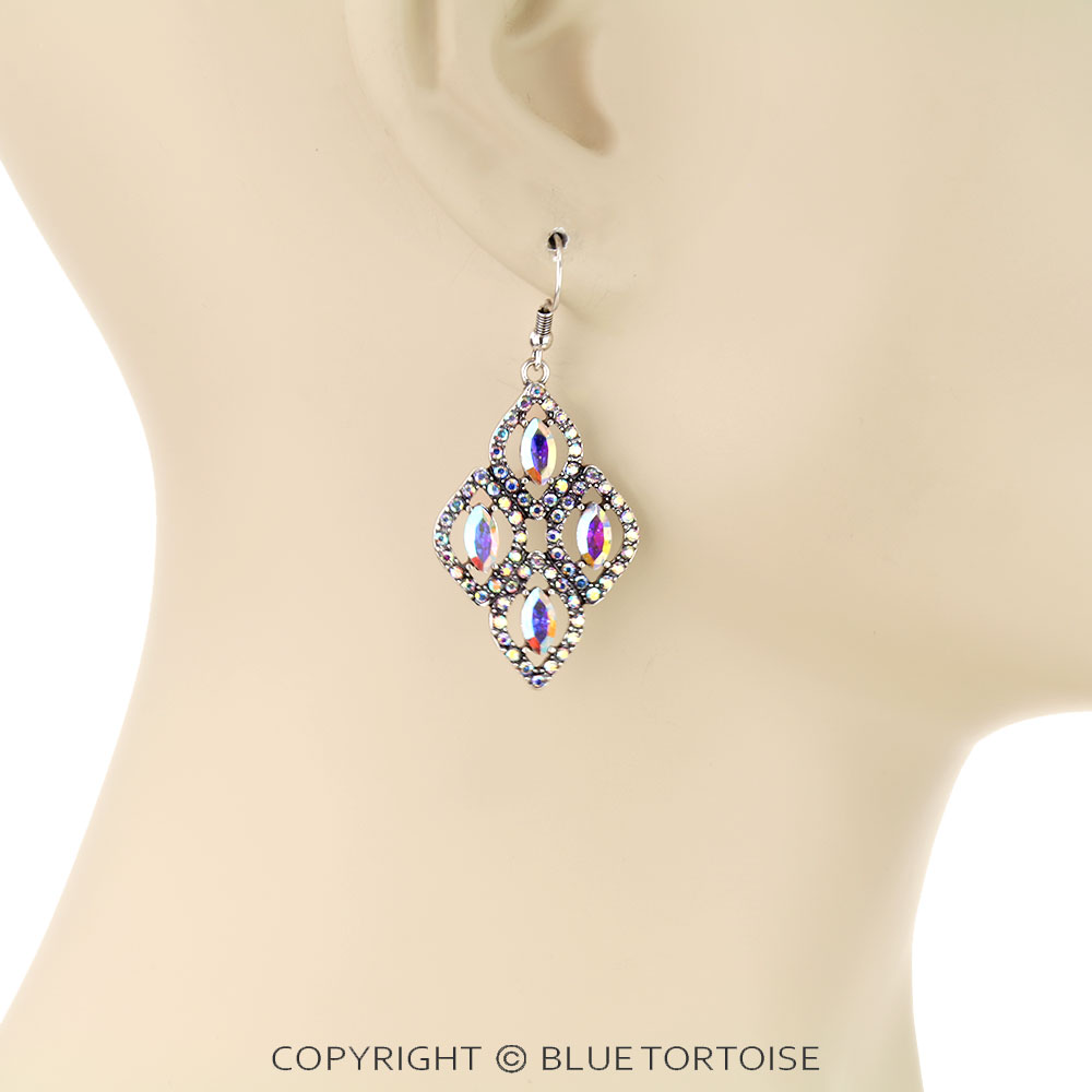 Western Diamond Shape Stone Dangle Earrings - Image 2