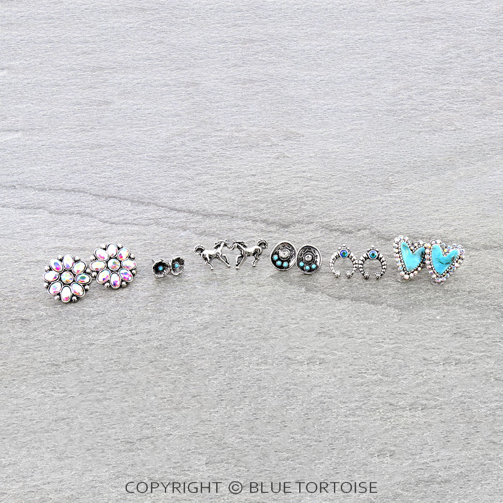 6 Pair Western Design Stud Earring Set - Image 4