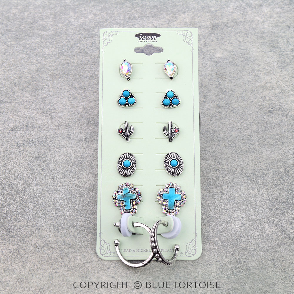 6 Pair Western Design Stud Earring Set