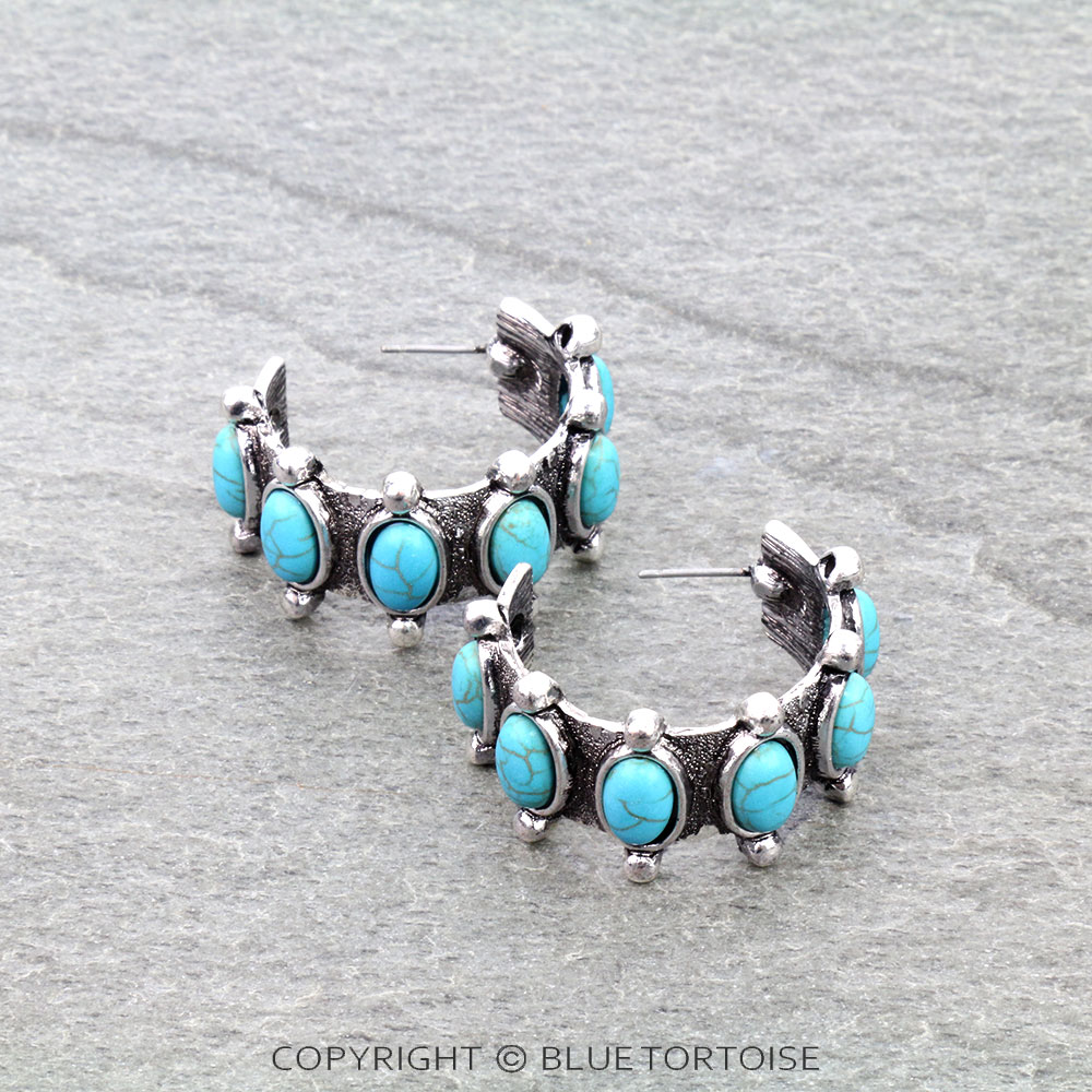 Western Style Stone Hoop Earrings