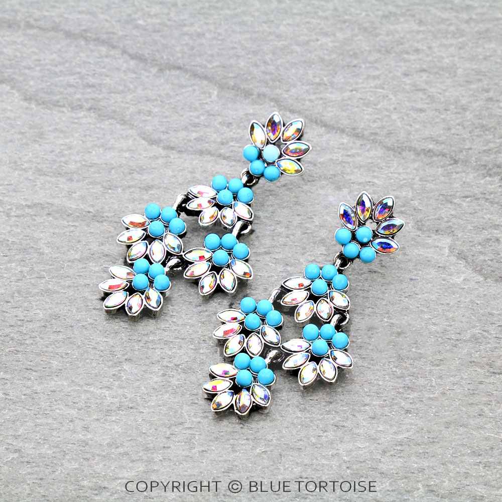 Western Flower Stone Drop Stud Earrings