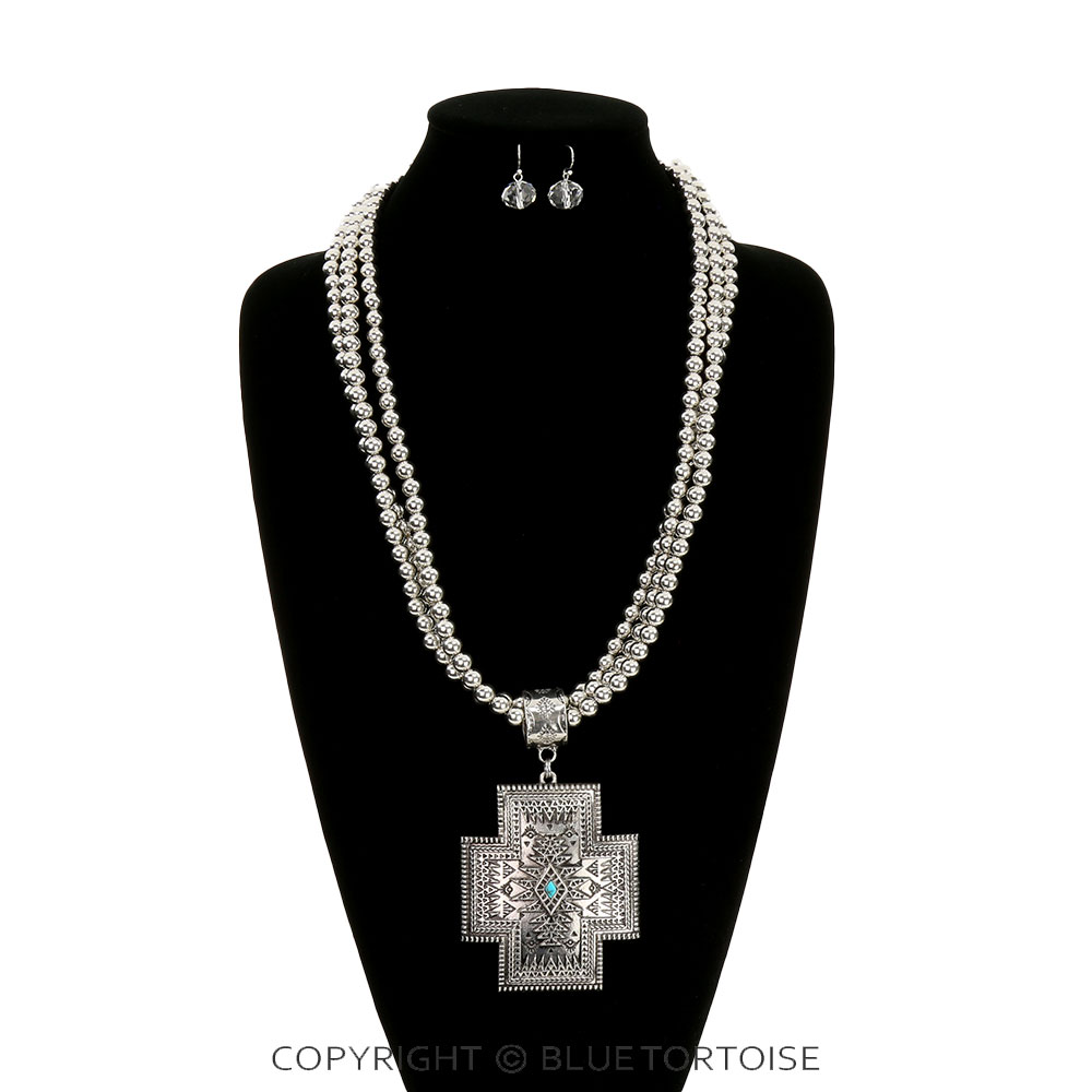 Western Aztec Cross Pendant Necklace Set - Image 2