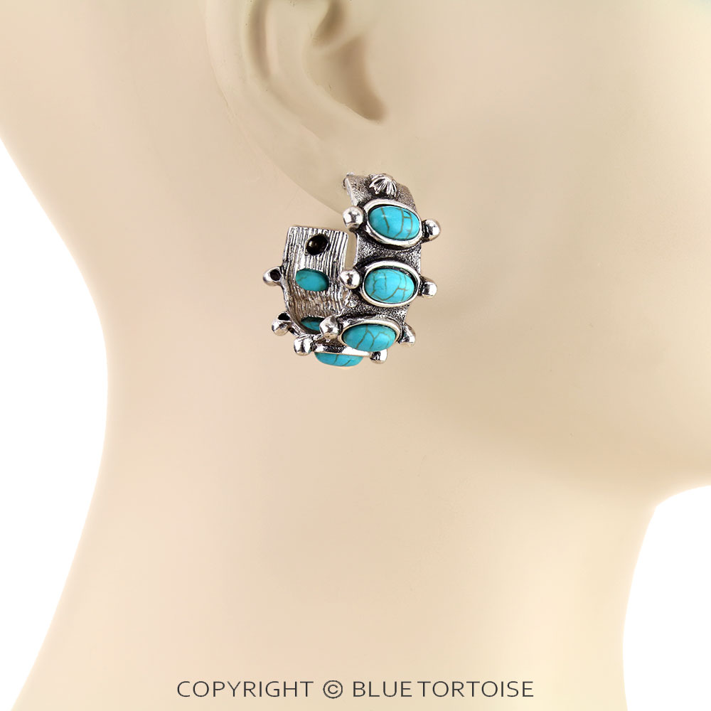 Western Style Stone Hoop Earrings - Image 2