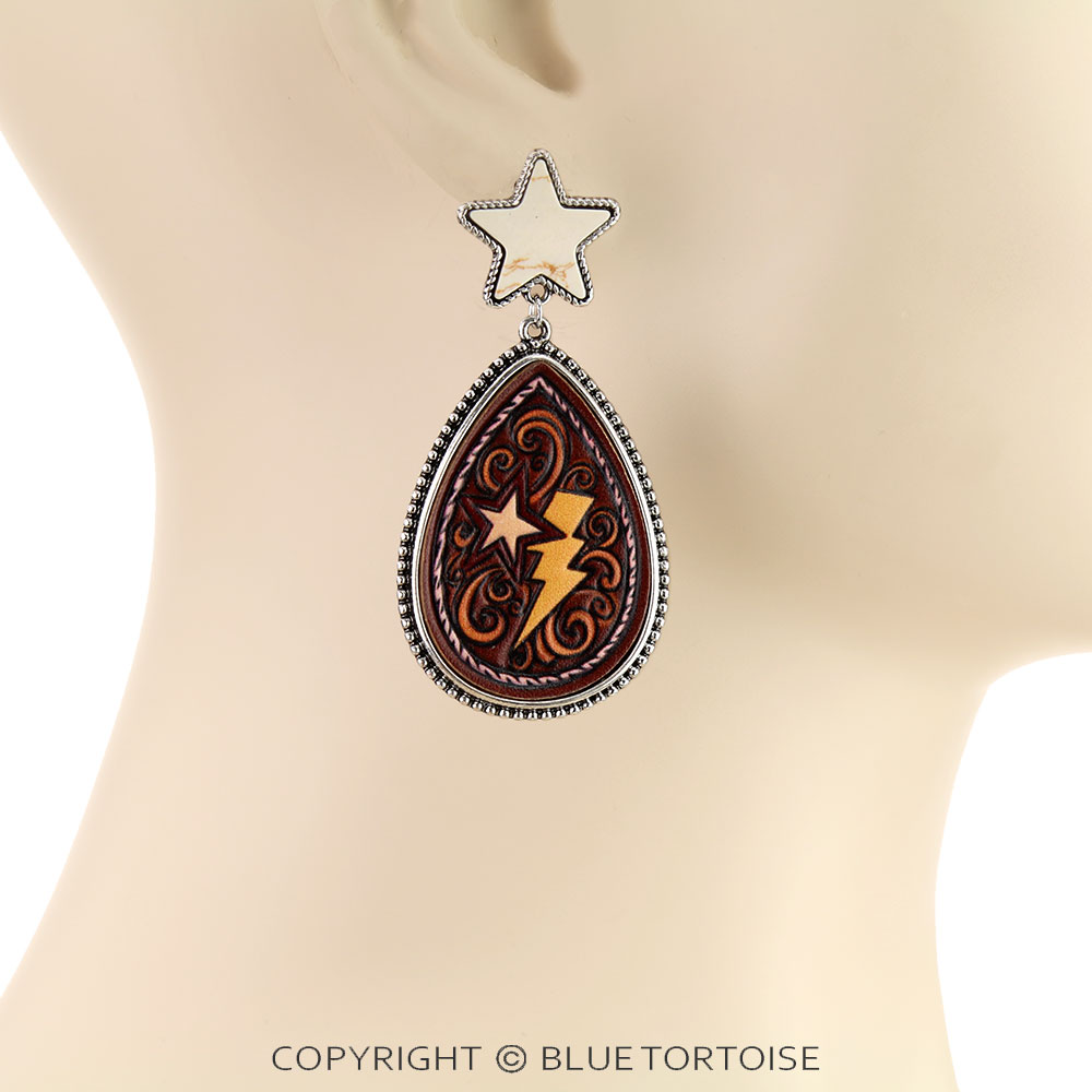 Thunder Leather with Stone Stud Earrings - Image 2
