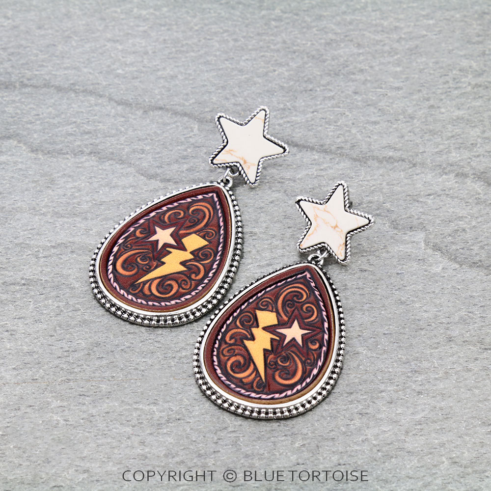 Thunder Leather with Stone Stud Earrings