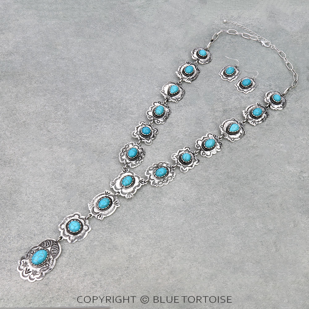 Western Concho Stone Y Necklace Set