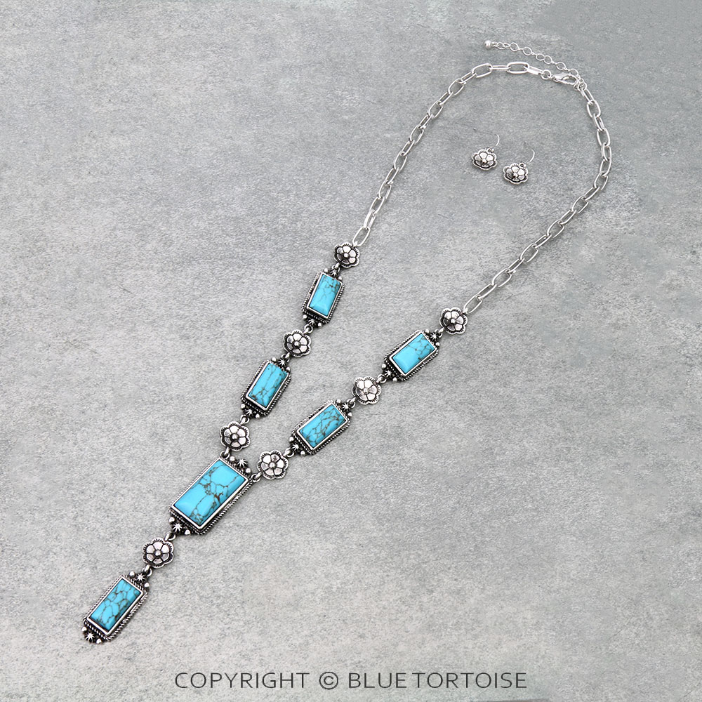 Western Rectangle Stone Y Necklace Set