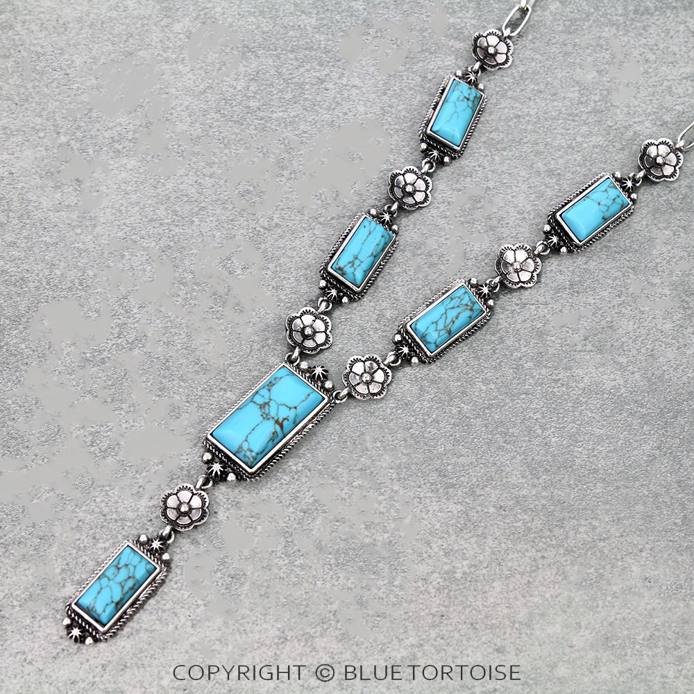 Western Rectangle Stone Y Necklace Set - Image 3