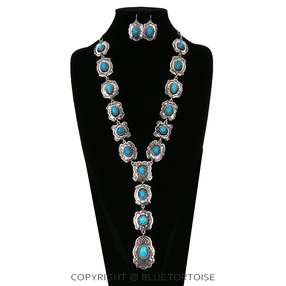 Western Concho Stone Y Necklace Set - Image 2
