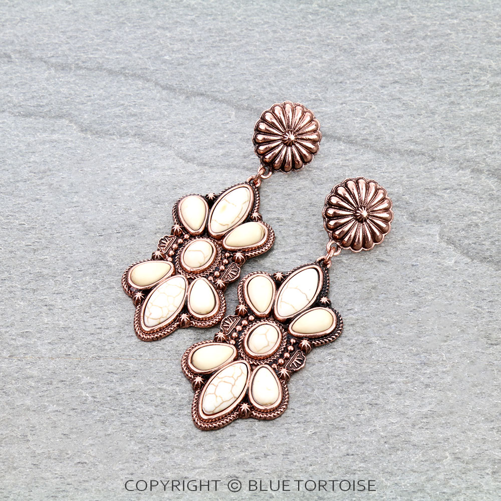 Western Concho Stone Stud Earrings