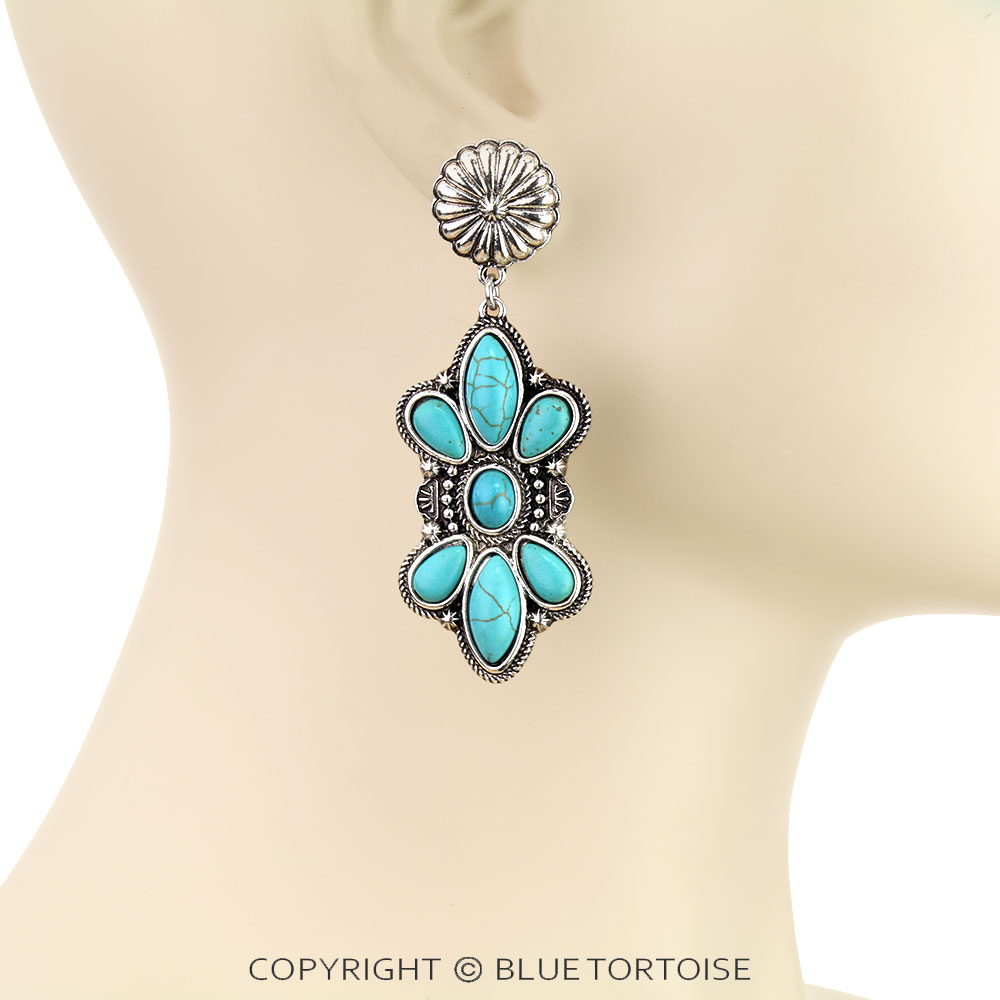 Western Concho Stone Stud Earrings - Image 2