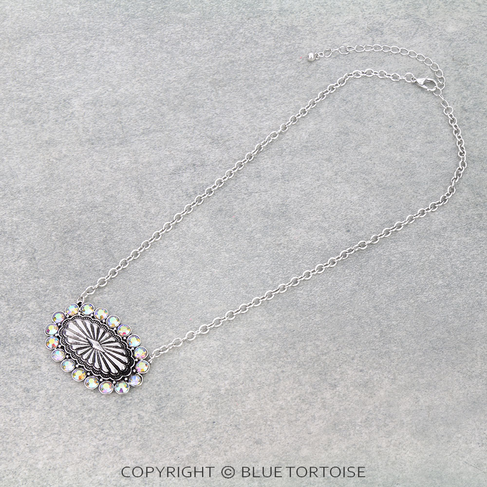 Western Concho Stone Pendant Necklace