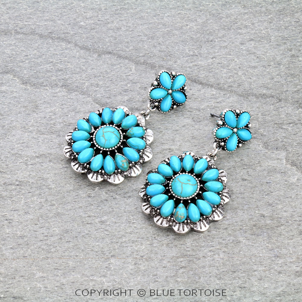 Western Concho Stone Stud Earrings