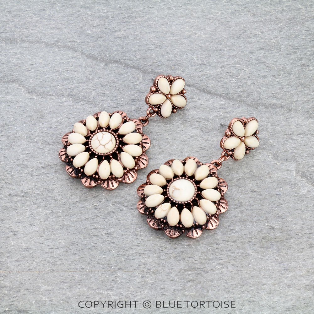 Western Concho Stone Stud Earrings