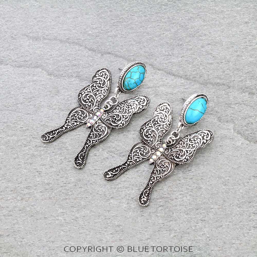 Western Butterfly Stone Stud Earrings