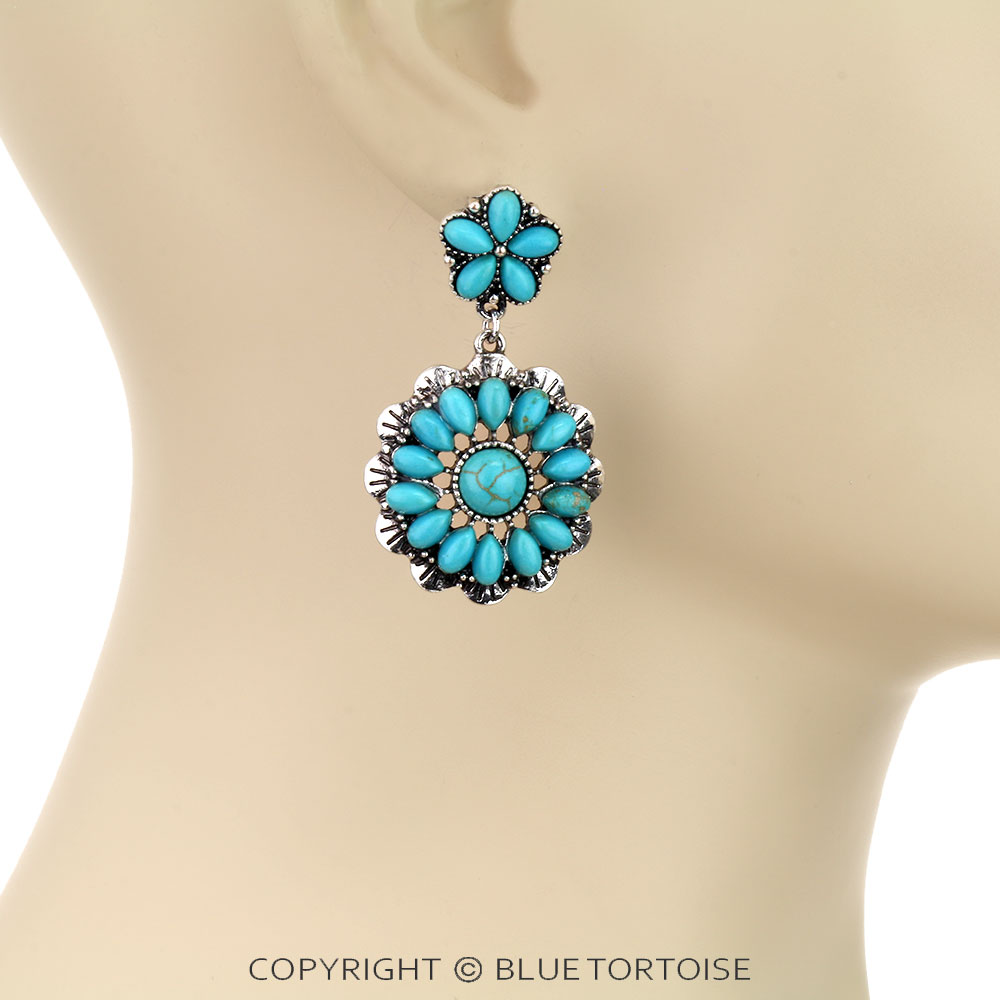 Western Concho Stone Stud Earrings - Image 2