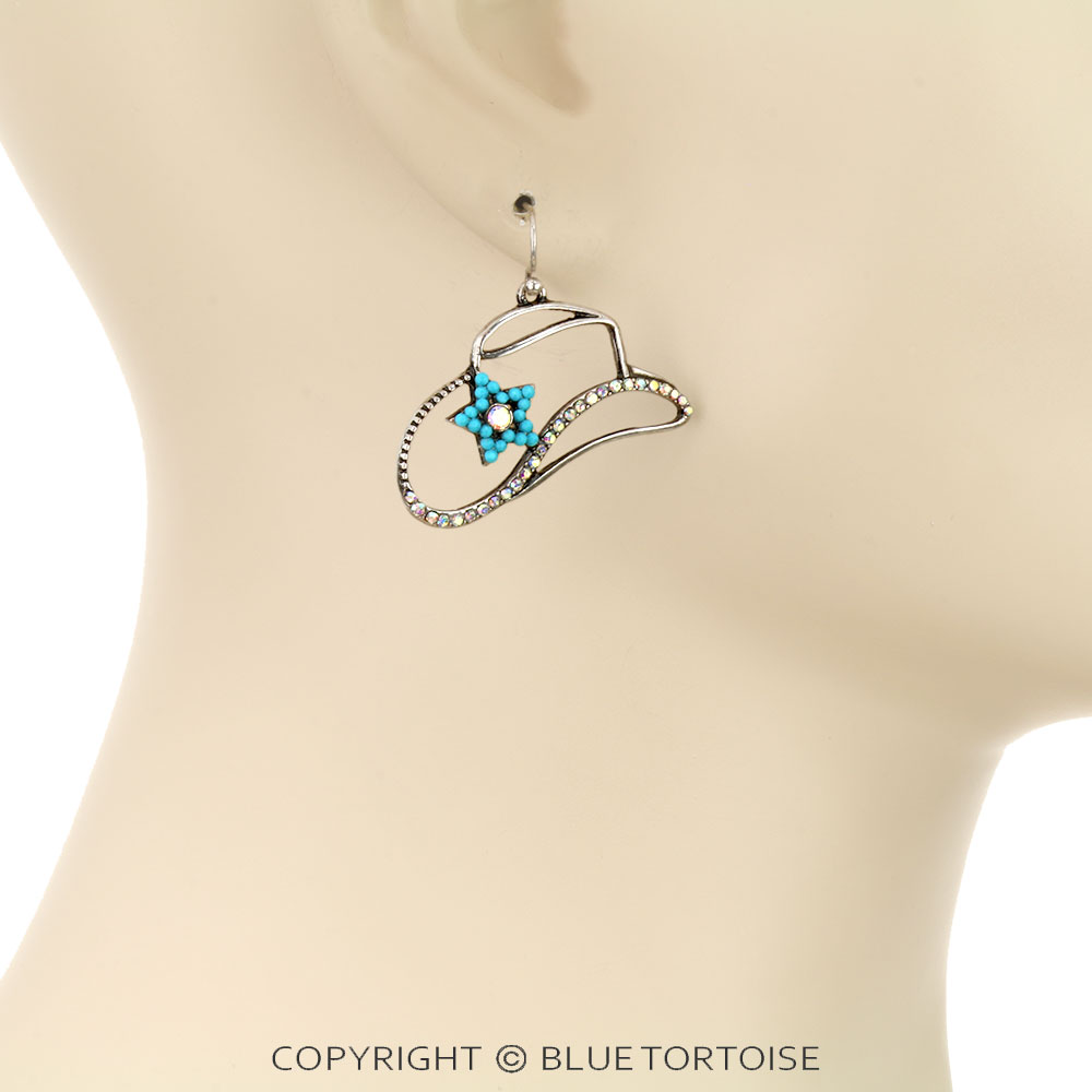 Western Cowboy Hat Stone Dangle Earrings - Image 2