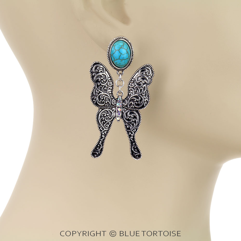 Western Butterfly Stone Stud Earrings - Image 2