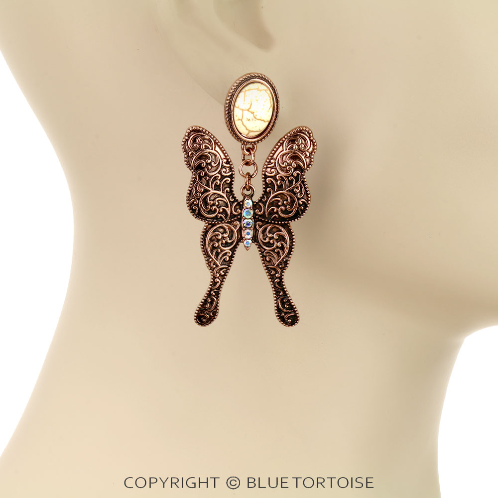 Western Butterfly Stone Stud Earrings - Image 2