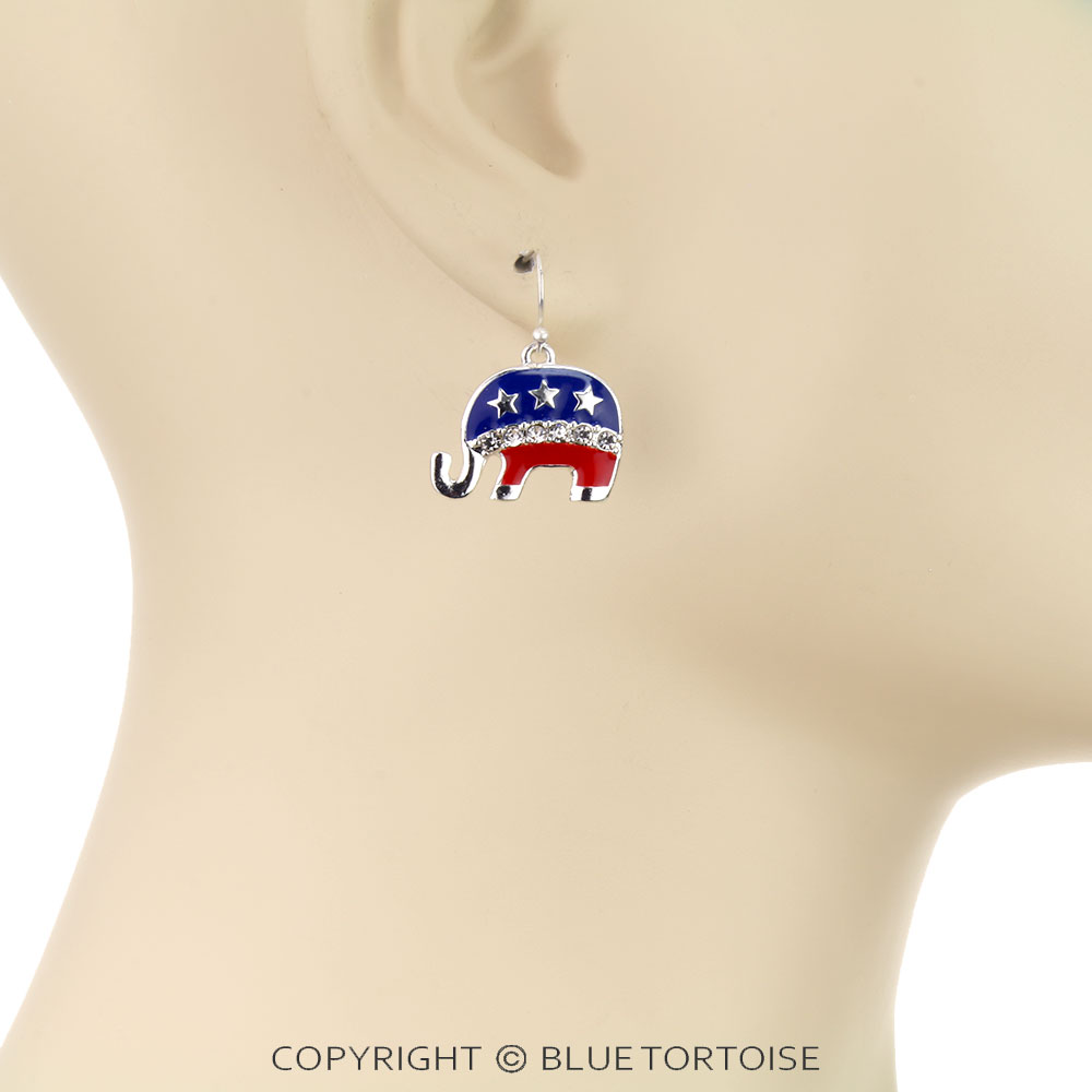 Patriotic USA Flag Elephant Dangle Earrings - Image 2