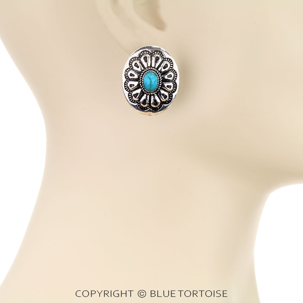 Western Concho Stone Stud Earrings - Image 2