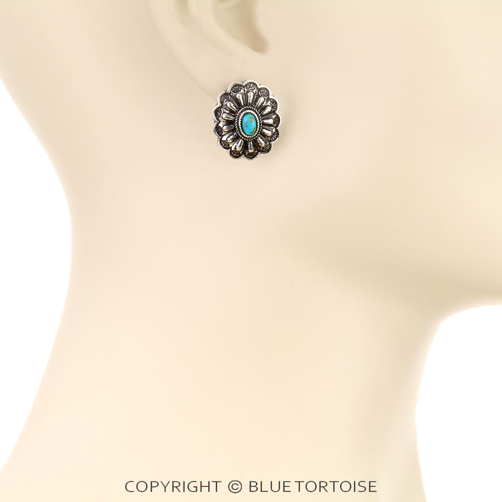 Western Concho Stone Stud Earrings - Image 2