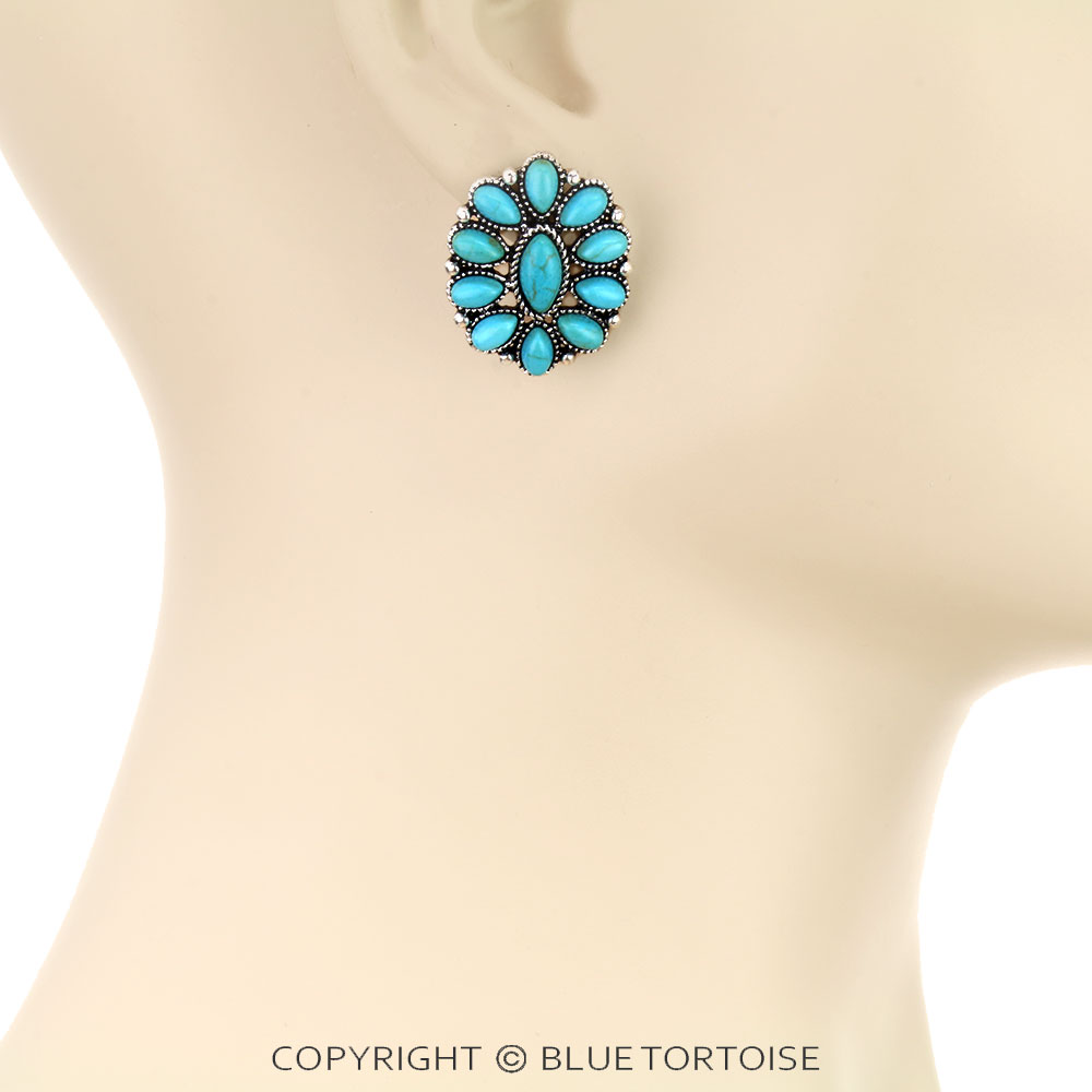 Western Concho Stone Stud Earrings - Image 2