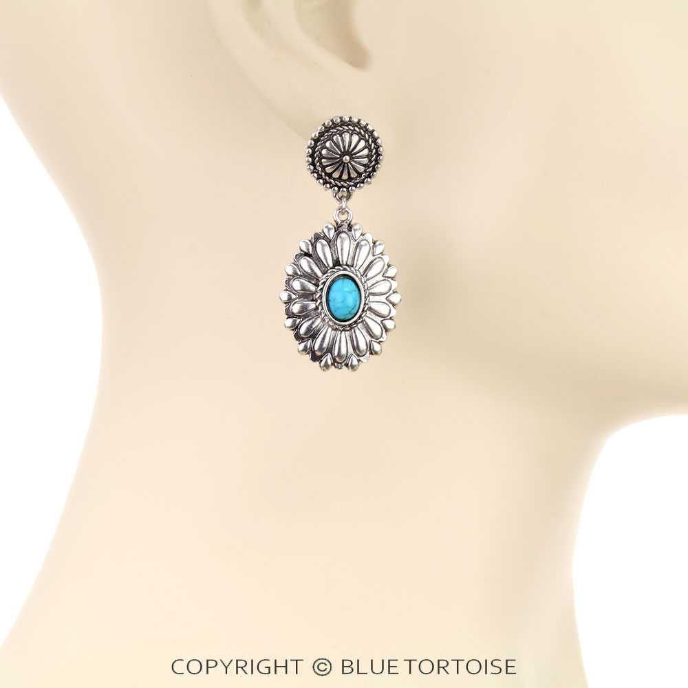 Western Concho Stone Stud Earrings - Image 2