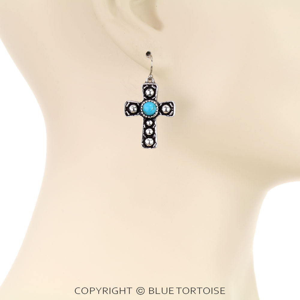 Western Cross Stone Dangle Earrings - Image 2