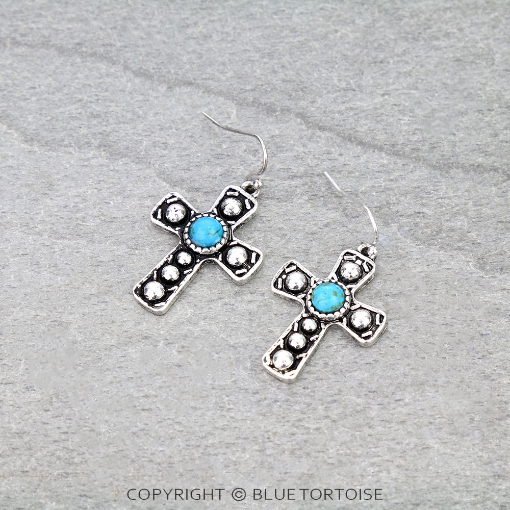 Western Cross Stone Dangle Earrings
