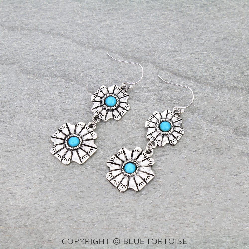 Western Cross Stone Dangle Earrings
