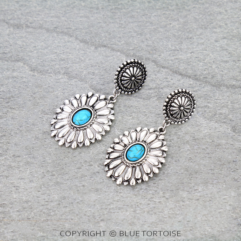 Western Concho Stone Stud Earrings