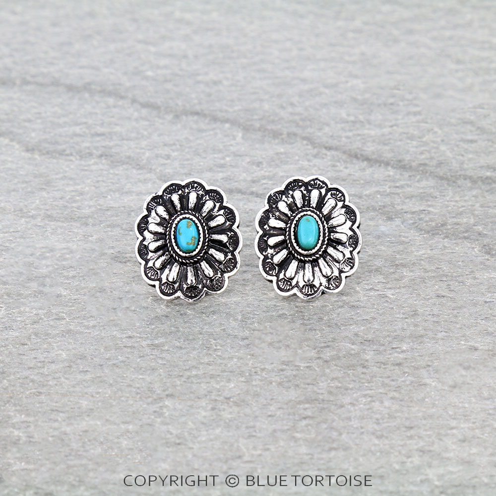 Western Concho Stone Stud Earrings