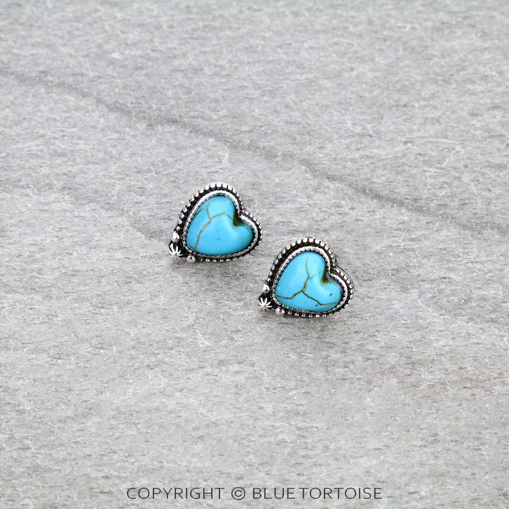 Western Heart Stone Stud Earrings