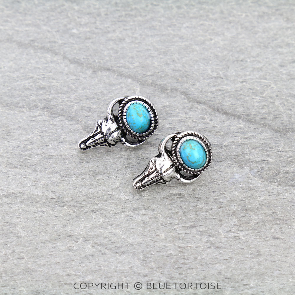 Western Steer Skull Stone Stud Earrings