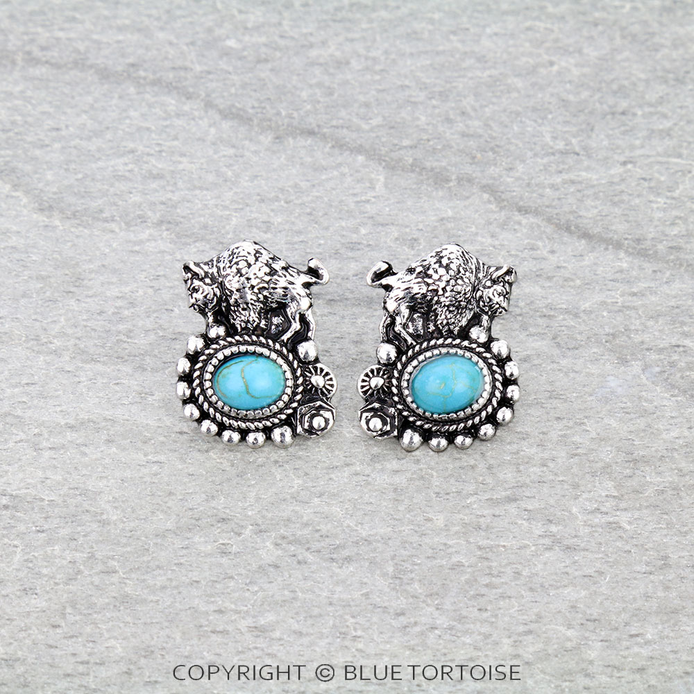 Western Buffalo Stone Stud Earrings