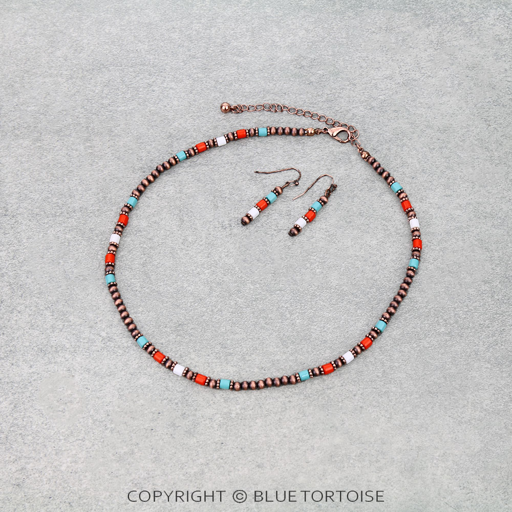 Navajo Style Pearl & Bead Necklace Set