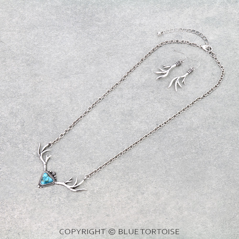 Western Elk Antlers Pendant Necklace Set