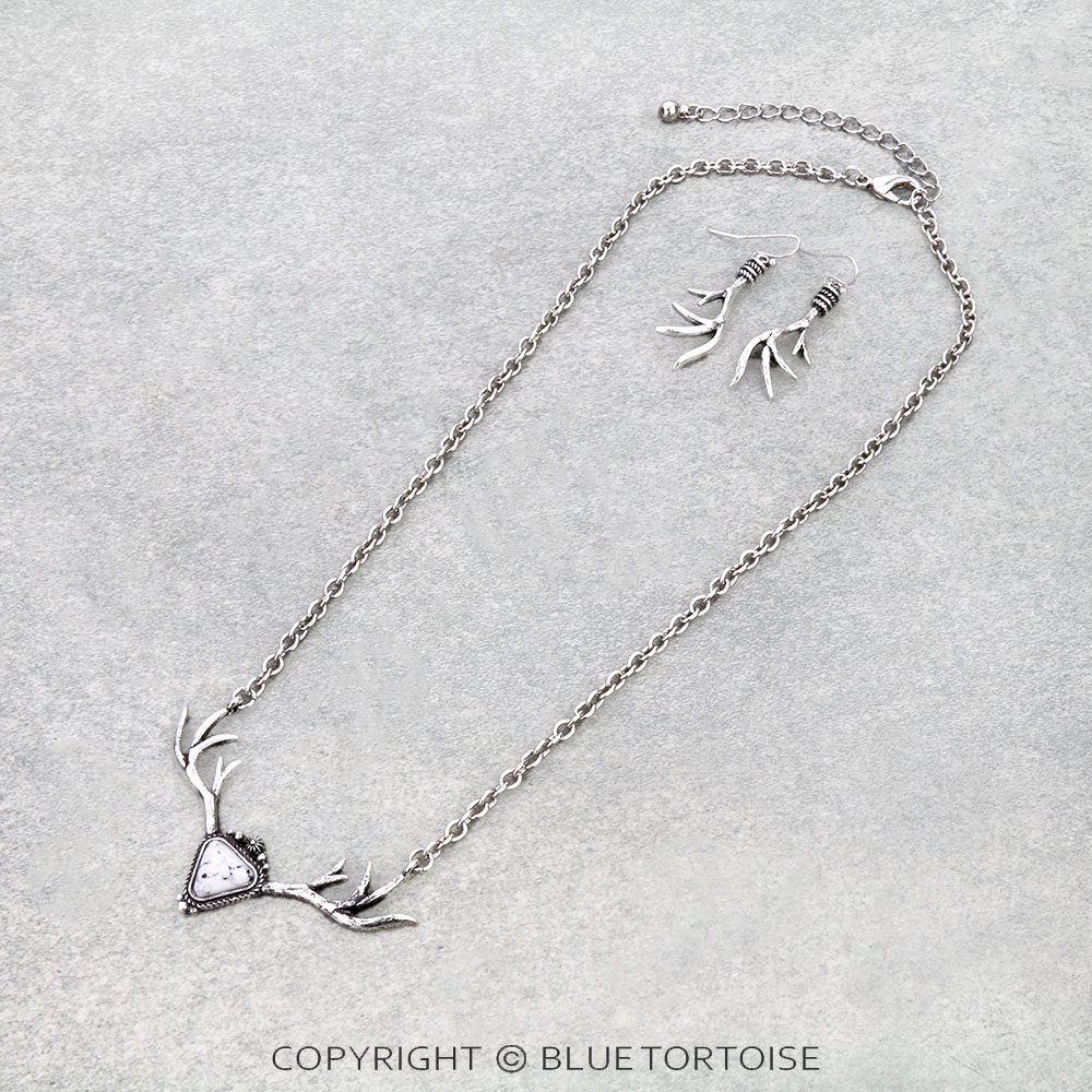 Western Elk Antlers Pendant Necklace Set