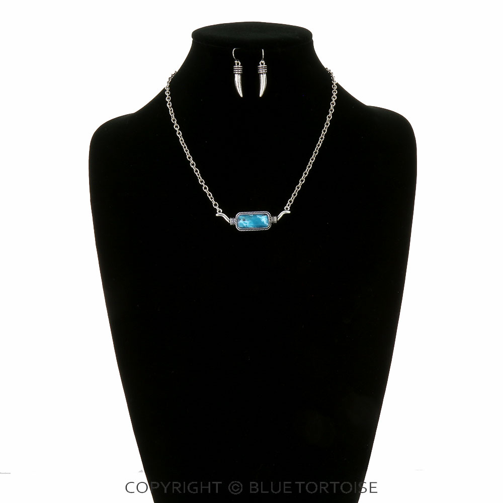 Western Steer Horn Pendant Necklace Set - Image 2