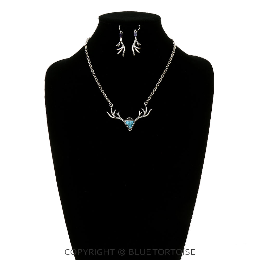 Western Elk Antlers Pendant Necklace Set - Image 2