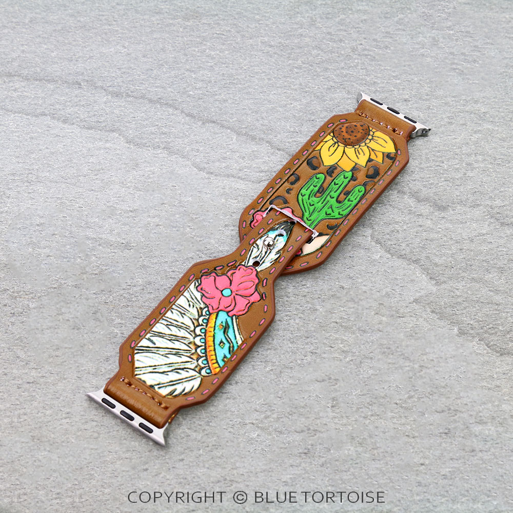 Western Indian Head Tooled Leather Apple Watch Band