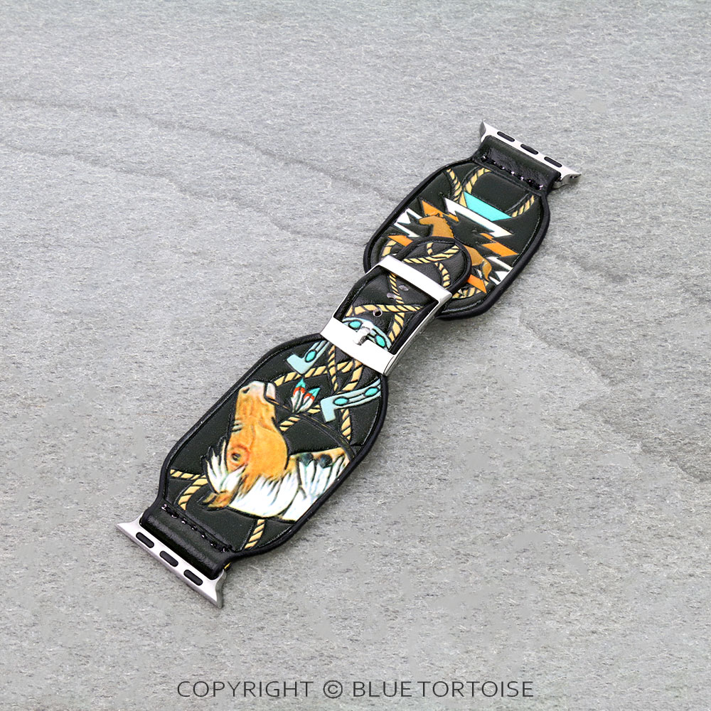 Western Horse Tooled Leather Apple Watch Band