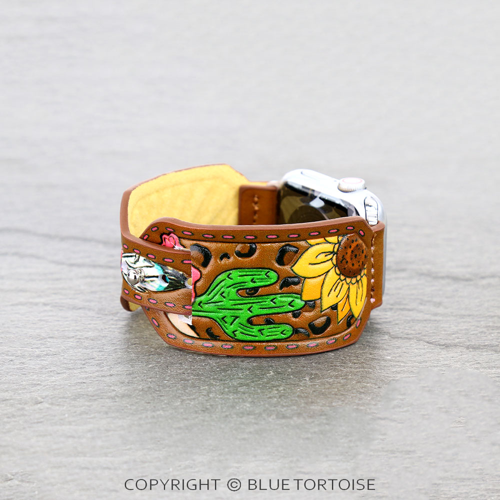 Western Indian Head Tooled Leather Apple Watch Band - Image 3